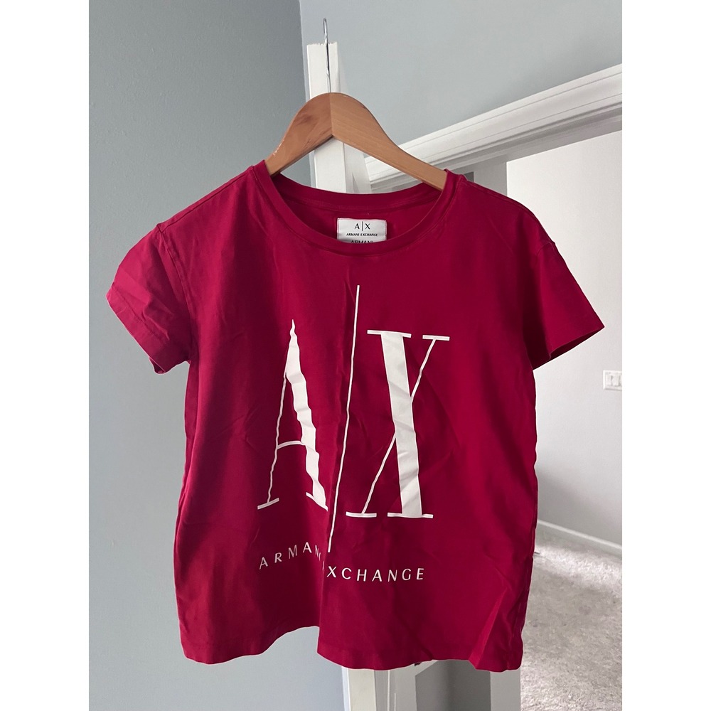 Armani Exchange Women Red Icon Period Logo Graphic T-Shirt XS 8NYTCX YJG3Z